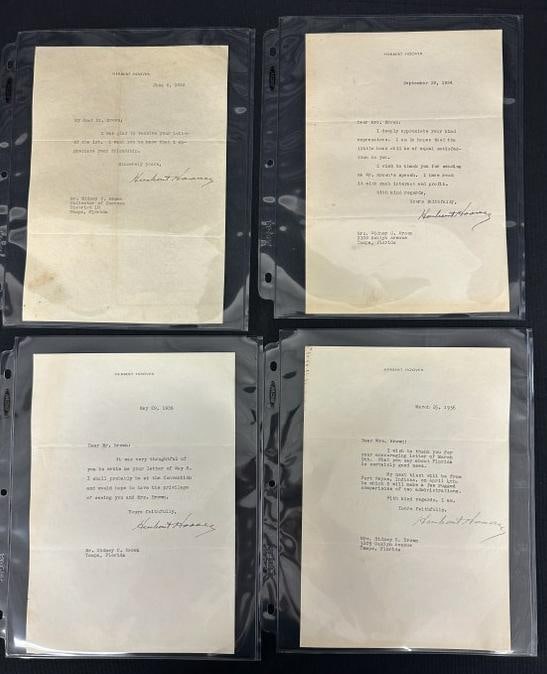 4 1933-1936 letters signed Herbert Hoover, sent to Mr Mrs Henry Brown of Tampa Fl. (1 of 6)