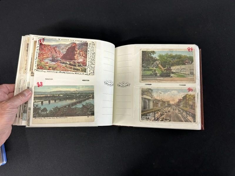 204 postcards- railroads, military, states in album (1 of 7)