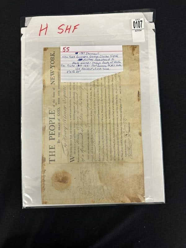 1787 document- New York Governor George Clinton signed military appointment to Henry Wisner, Orange (1 of 6)
