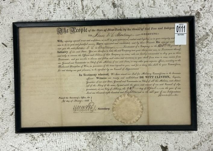 1818 New York State military appointment of Isaac D. L. Montanye- Lt. 130th Regt. Of New York State (1 of 7)
