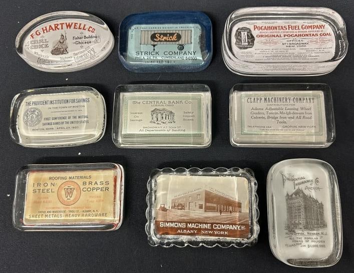 9 vintage advertising paperweights from Albany NY, Ohio, Massachusetts, New Jersey, Chicago, (1 of 5)