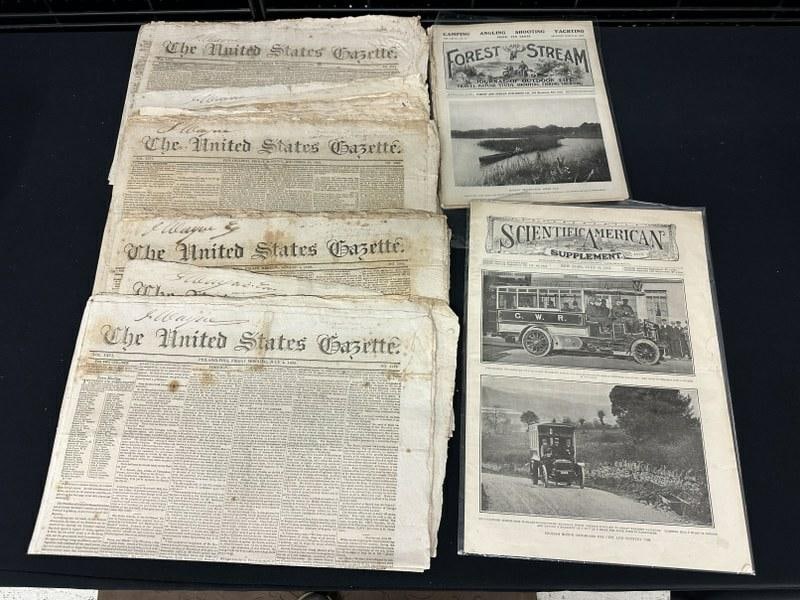 Lot of 32 publications: 28- 1828 The United States Gazettes, 1- 1905 Scientific American & 3- 1907 (1 of 3)