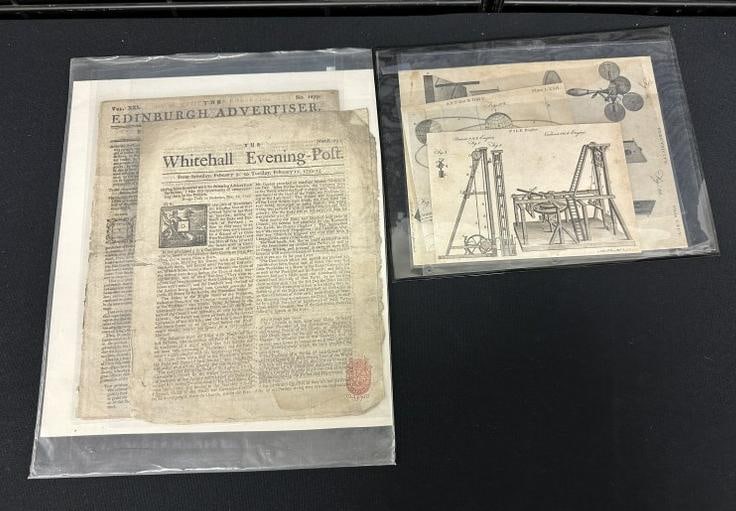 18th C. lot- 4 Scientific book plate engravings: pile engine, electricity, astronomy, diving bell & (1 of 4)