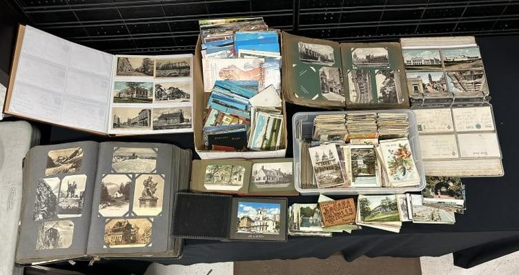 Big estate lot misc. postcards from Hudson Valley home, albums, loose, large foreign album, some (1 of 13)