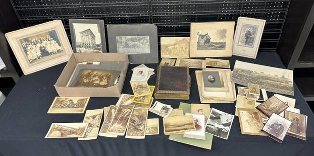 Interesting estate lot of vintage photographs to include cabinet photographs, albumens, Victorian: Interesting estate lot of vintage photographs to include cabinet photographs, albumens, Victorian album with cabinet cards, cdv's and tintypes of a Poughkeepsie, N.Y. woman, lot includes people, anima