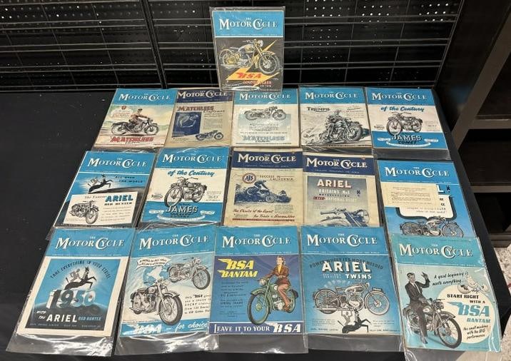 (17) vintage MOTORCYCLE magazines, 14 from 1950's and 3 from 1940's nice overall estate condition, (1 of 5)