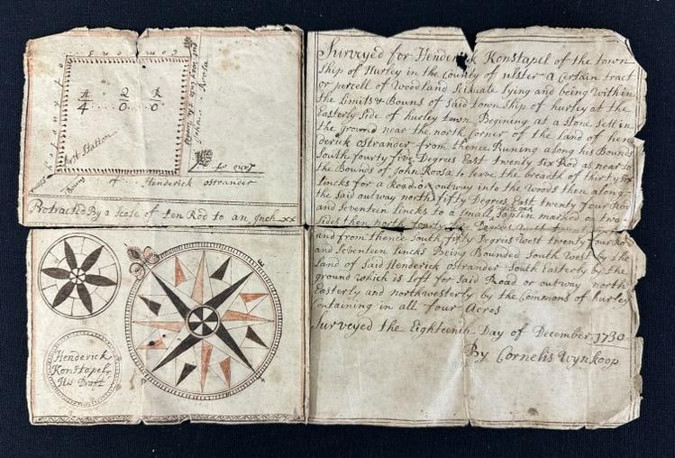 Important 1730 map for parel of land in Hurley, New York, has separation, measures 8.25" x 13",: Important 1730 map for parel of land in Hurley, New York, has separation, measures 8.25" x 13", this map has been put away for many years, and is just coming to market now.