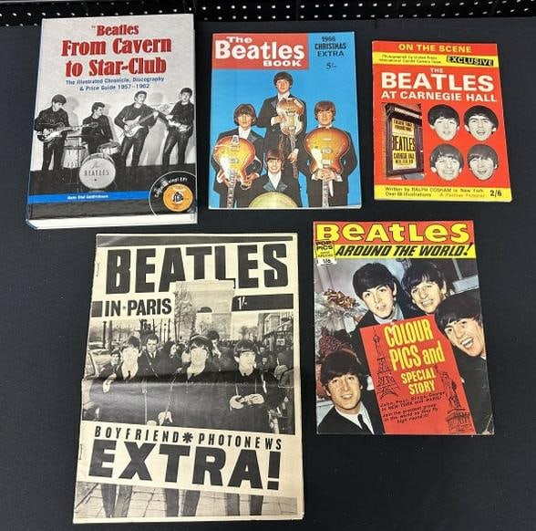(5) pc.BEATLES lot including one hard cover book and (4) vintage pieces, nice overall condition, (1 of 1)