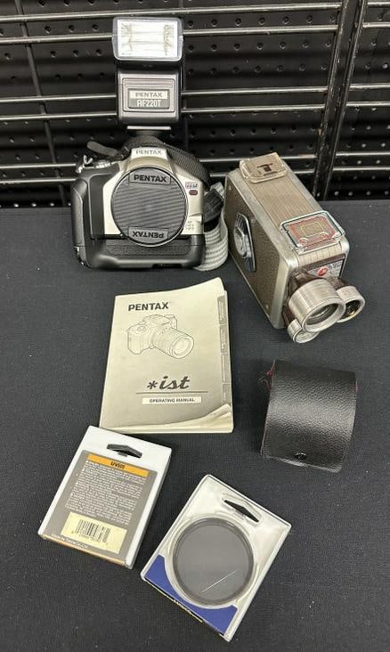 Misc. estate camera lot to include vintage Brownie 8 mm movie camera & PENTAX AF22OT 35 mm (1 of 6)