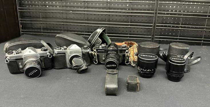 Estate lot (3) PENTAX 35 mm cameras with, 2 lenses in cases, from NYC estate of Photographer, always (1 of 9)