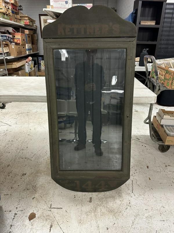 Circa 1900 KETTNER'S Photography display case in nice old greenish paint, with name on top and on (1 of 5)