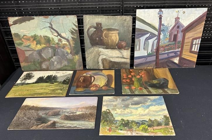 (8) o/b paintings from estate of Albert Burnette Roberts of Hudson, N.Y. Just as we found them, good (1 of 10)