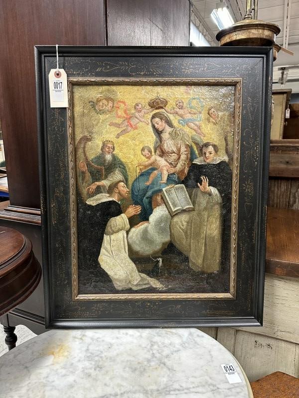 Late 18th early 19th c o/c religious o/c painting, has old patch repairs on back as pictured. From (1 of 3)