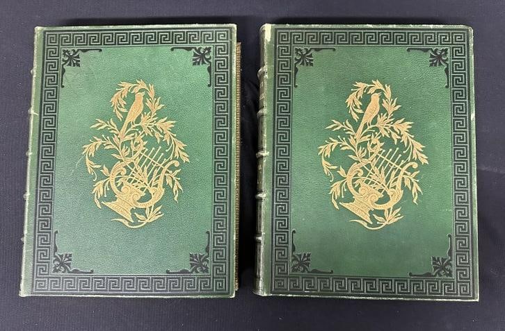 (2) volume set- The POETICAL WORKS of HENRY WADSWORTH LONGFELLOW, in nice green leather covers,: (2) volume set- The POETICAL WORKS of HENRY WADSWORTH LONGFELLOW, in nice green leather covers, marble paper inside covers. Volume 1 published 1879, Volume 2 1880. In overall nice well kept condition.