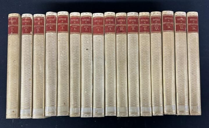 (16) volume set OPERE DI METASTASIO, dated 1819. In nice estate found condition.  Books in this (1 of 6)