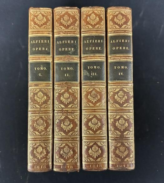 (4) volume set TRAGEDIE DI VITTORIO ALFIERI DA ASTI, ( MILANO Published 1818 ). Foxing, leather (1 of 5)