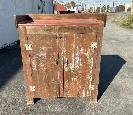 Country cupboard with copper top, made from old barn wood, with (2) doors and storage shelf (1 of 5)