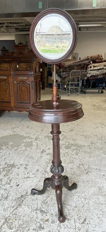 Victorian walnut floor shaving stand with round adjustable mirror and (2) lift top storage (1 of 8)