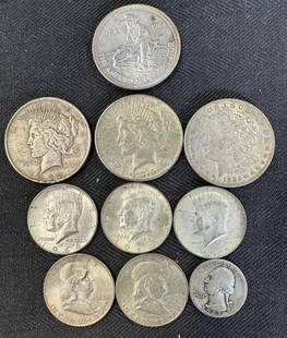 Misc. silver US coin lot to include 1921, 1922, 1935 silver dollars, (2) 1964 Kennedy half dollars,: Misc. silver US coin lot to include 1921, 1922, 1935 silver dollars, (2) 1964 Kennedy half dollars, Kennedy 1965 half dollar, (2) 1948 Franklin half dollars, 1942 quarter & a one once 1984 THE AMERICA