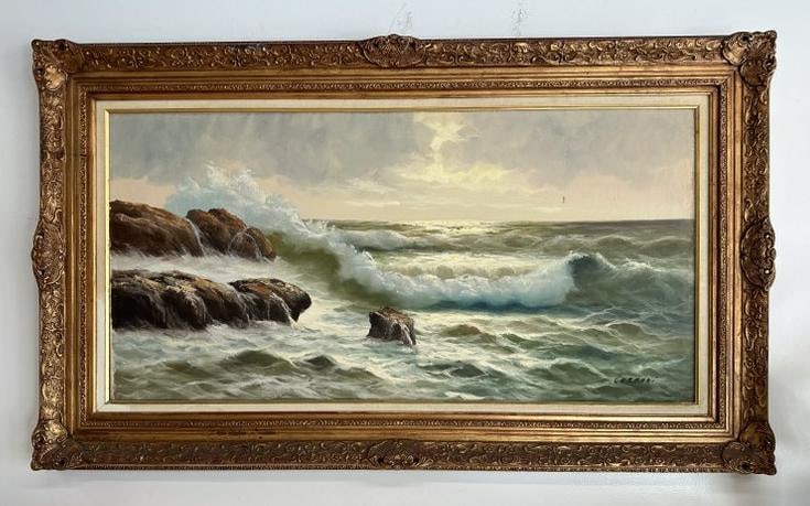 Contemporary o/c seascape with waves crashing against the rocks, signed ( CAPRINI ), nice estate (1 of 4)