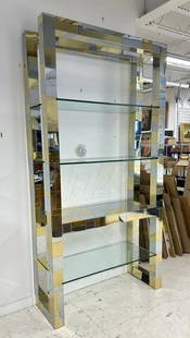 Signed Paul Evans 'Cityscape' large etagere freestanding shelves, circa 1970's, from fine Hudson: Signed Paul Evans 'Cityscape' large etagere freestanding shelves, circa 1970's, from fine Hudson Valley estate we are handling. In very nice condition ( missing one brass panel on bottom as pictured )