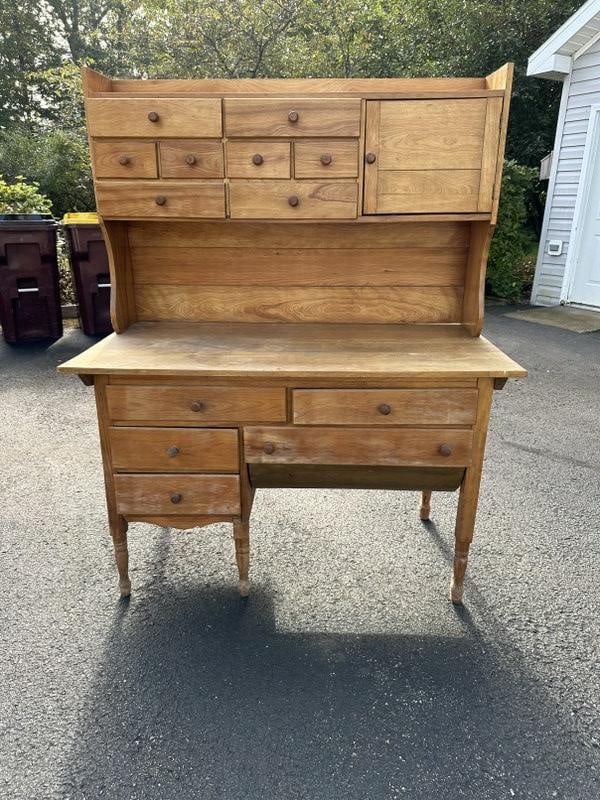 Circa 1900 birch 2 part Bakers cabinet from estate in Hudson Vallet, flower bin drawer intact, (1 of 4)