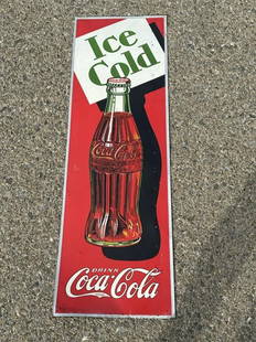 Old tin COCA COLA sign, found in Hudson Valley, circa 1930's or so. Measures 53 1/4" long by 17 3/8": Old tin COCA COLA sign, found in Hudson Valley, circa 1930's or so. Measures 53 1/4" long by 17 3/8" wide. Good vibrant color.