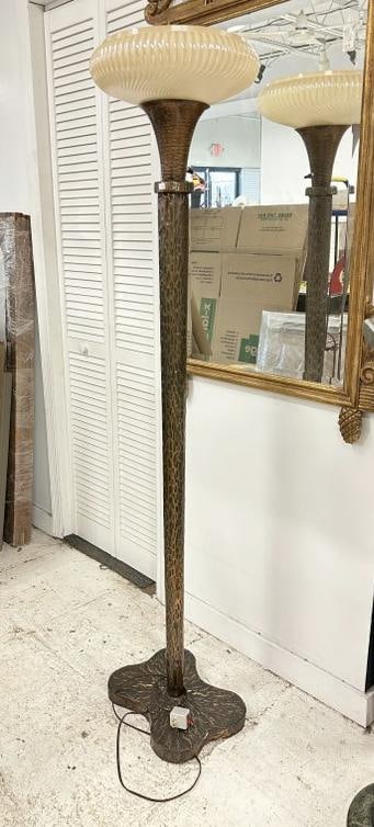 Hand hammered copper torchere lamp, nice estate condition, circa 1940's or so, from NYC estate, (1 of 4)