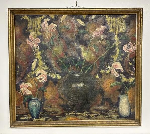 Emma Fordyce MacRae o/c titled ( STILL LIFE WITH FLOWERS with the full title being PINK LILLY (1 of 8)