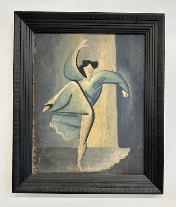 Circa 1950's impressionist o/b female dancer, unsigned, paint flaking on left edge, in more (1 of 3)
