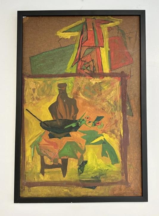 Impressionist still life gouache on masonite panel, unsigned, in more contemporary black frame. (1 of 3)