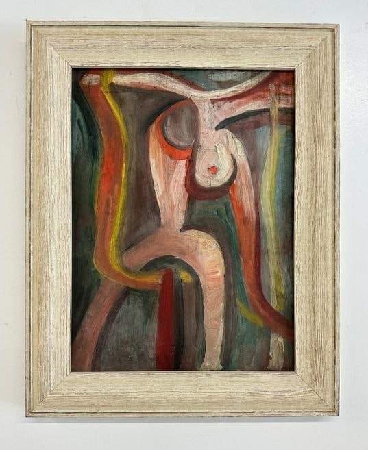 Mid Century impressionist o/b female figure, unsigned, in contemporary frame, painting measures 16" (1 of 3)