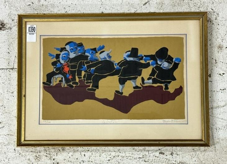 Meyer Frank Lieberman (1923 - 2013) Judaica singed print titled ( Exultation ) number 28 0f 100,: Meyer Frank Lieberman (1923 - 2013) Judaica singed print titled ( Exultation ) number 28 0f 100, nicely framed and matted. Print measures 10" x 17", the frame measures 15" x 21".