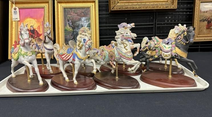 (8) LENOX carousel horses on wood bases, in good estate condition, no damage. (1 of 6)