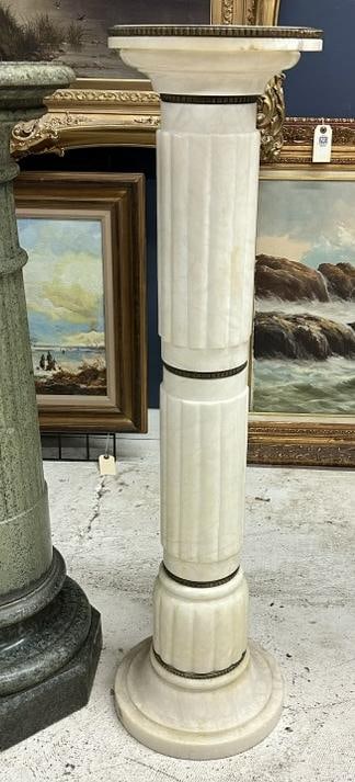 White marble decorative pedestal from fine Chester, N.Y. estate, in very nice condition, measures 40 (1 of 2)