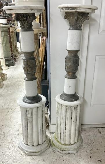 Pair of decorative white marble pedestals from fine Chester, N.Y. estate, they were kept outside on (1 of 7)