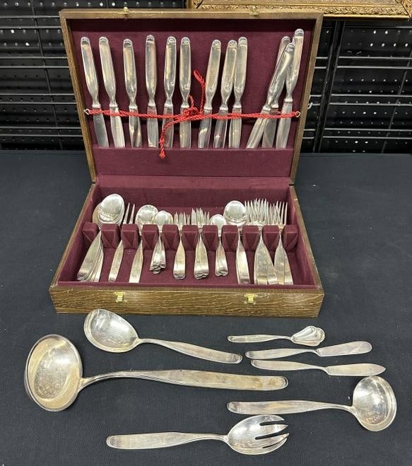 800 SILVER flatware set, service for (12) with lots of extra serving pieces, including 12 1/4" (1 of 6)