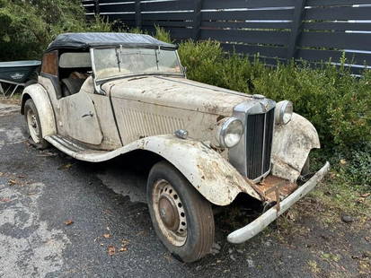 1940's or 50's MG, as found in local estate in Hudson Valley, stored away under cover, it was a: 1940's or 50's MG, as found in local estate in Hudson Valley, stored away under cover, it was a project that the owner was never able to get to. We had it flat bedded to where it is stored. The engine