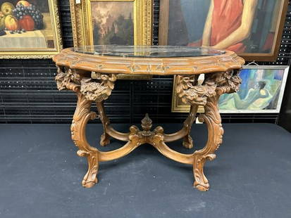 Decorative carved marble top claw foot table, from fine NYC estate, in very nice condition, marble: Decorative carved marble top claw foot table, from fine NYC estate, in very nice condition, marble in fine condition. Table measures 26" wide x 20" deep x 19 1/2" high.