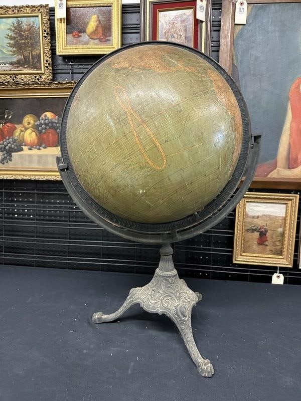 C S HAMMOND & CO. NEW YORK early large globe with decorative iron base, ( has one puncture as (1 of 9)