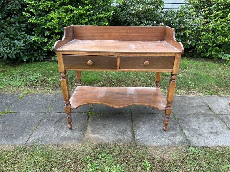 Pine country work table with backsplash, (2) drawers, structurally sound, from nice estate in Hudson (1 of 3)