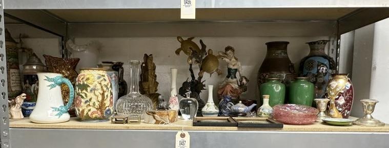 Estate lot of misc porcelain, glassware, asian items, bronze sculpture with turtles, etc., great lot (1 of 11)
