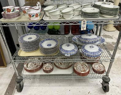 3 shelves estate lot of early porcelains, including Royal Worchester, Lustreware, Royal Vienna and: 3 shelves estate lot of early porcelains, including Royal Worchester, Lustreware, Royal Vienna and Copeland, great lot for dealer to sort out, very nice lot