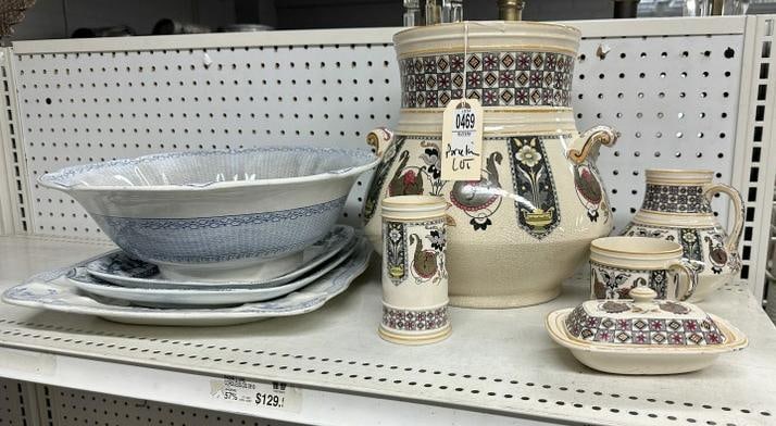 Estate lot of early ceramics including Brownfield Sons washbowl set and blue & white dishes and bowl (1 of 6)