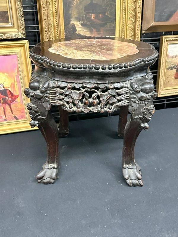 Circa 1900 Asian carved marble top stand, structurally sound, from Hudson Valley estate ( has a (1 of 6)