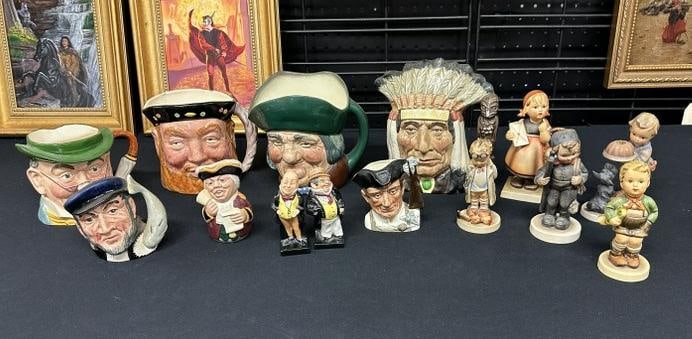 Estate lot of Staffordshire, Doulton, and Hummel figurines, in good estate condition, hairline on: Estate lot of Staffordshire, Doulton, and Hummel figurines, in good estate condition, hairline on King Hal figure