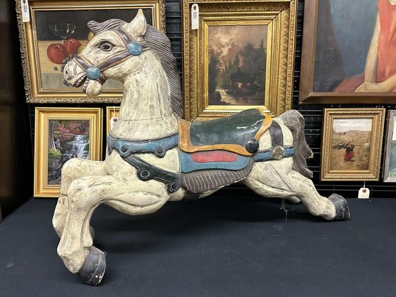 Vintage carved wood carousel horse, unsure of origin, from local Hudson Valley estate, original (1 of 5)
