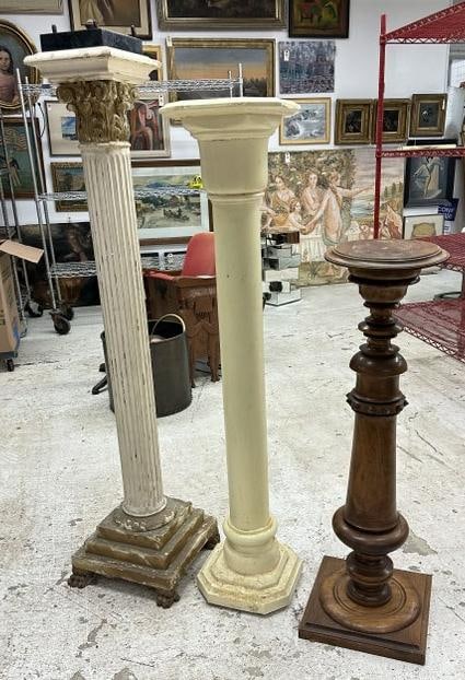 (3) pedestals from fine estate in Chester, New York, just as we found them, walnut one measures 40" (1 of 6)