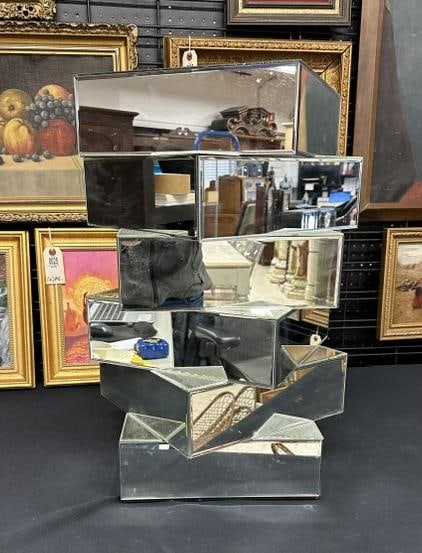 Decorative contemporary mirrored pedestal, from local estate, fine condition, measures 24" high and (1 of 2)