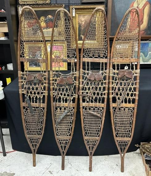 Wonderful lot vintage snowshoes from Hudson Valley estate, just as we found them, webbing looks (1 of 4)
